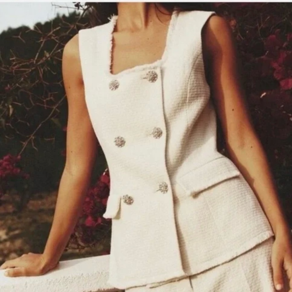 ZARA METALLIC TWEED TEXTURED WAISTCOAT